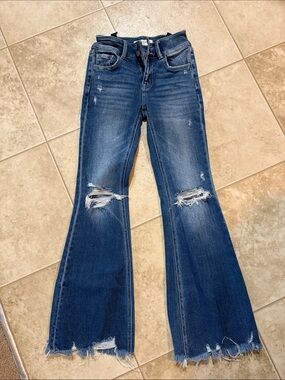 Flying Monkey Dark Blue Distressed Flare Jeans